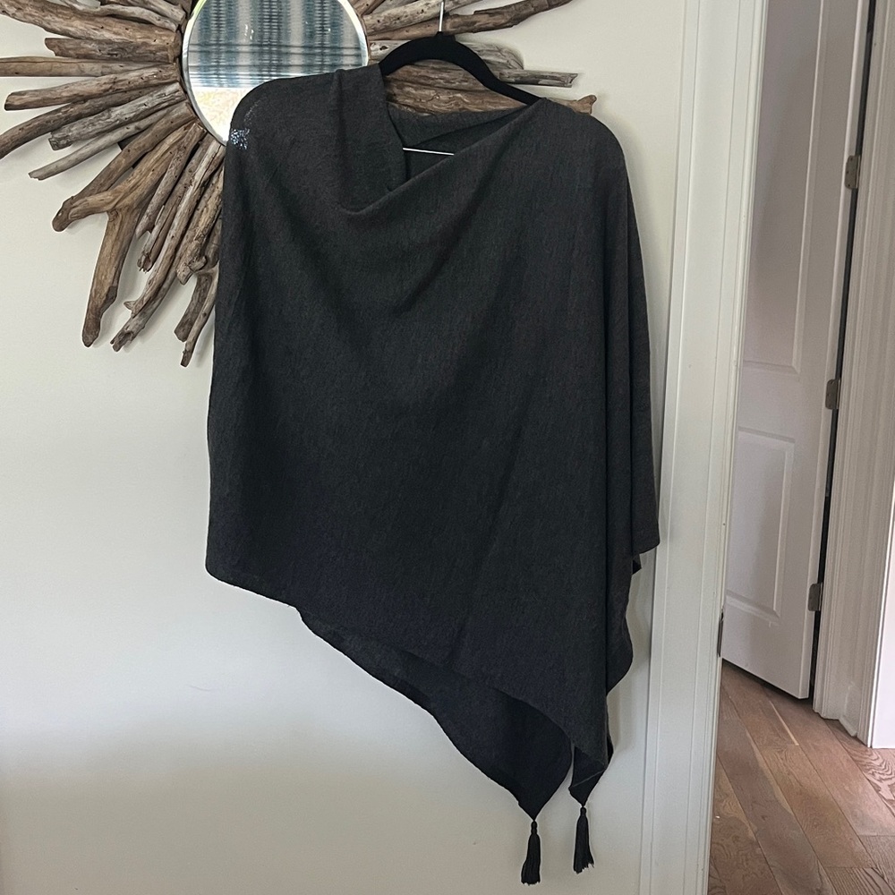 Elegant Black Poncho with Tassels